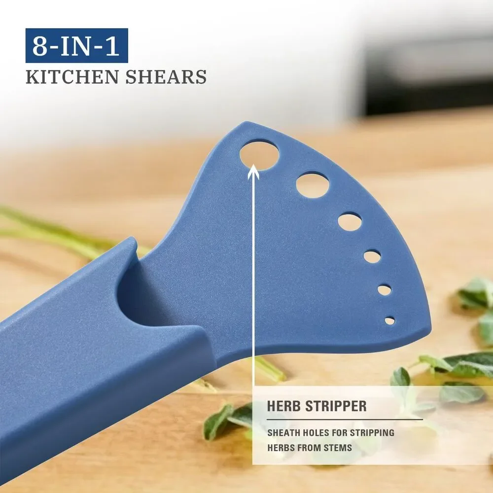 Pioneer Woman Serrated Chef Kitchen Shears 8 in 1 Stainless Steel Blue